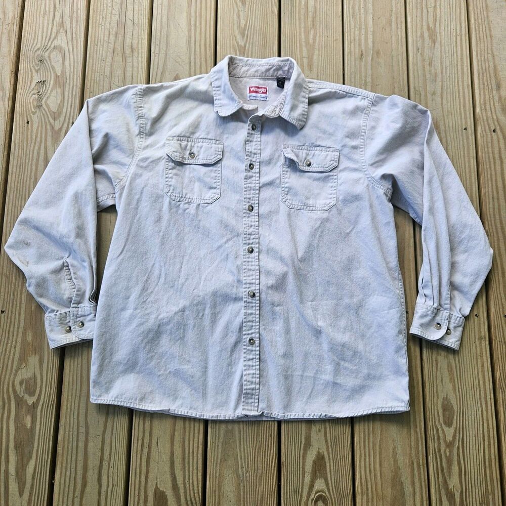 Wrangler Premium Quality Long Sleeve XL Button Down Khaki Shirt 100% Cotton